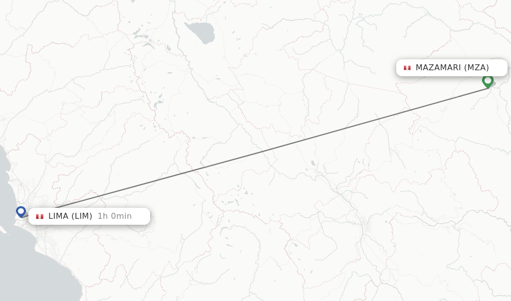 Flights from Lima to Mazamari route map