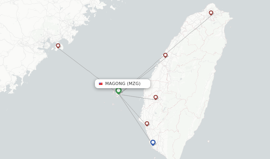 Route map with flights from Magong with UNI Air