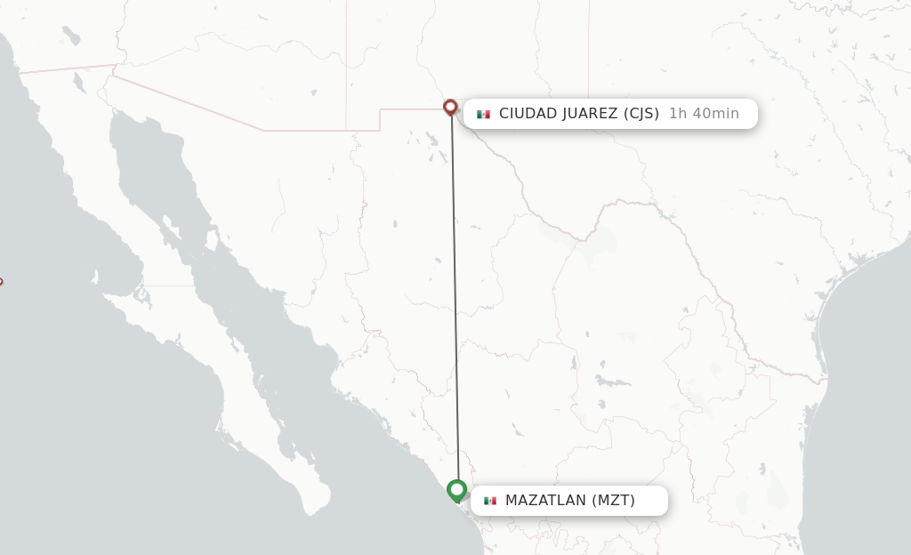 Flights from Mazatlan to Ciudad Juarez route map