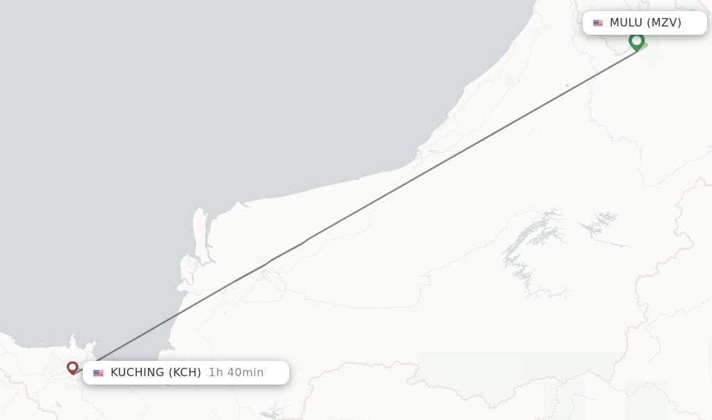 Flights from Mulu to Kuching route map