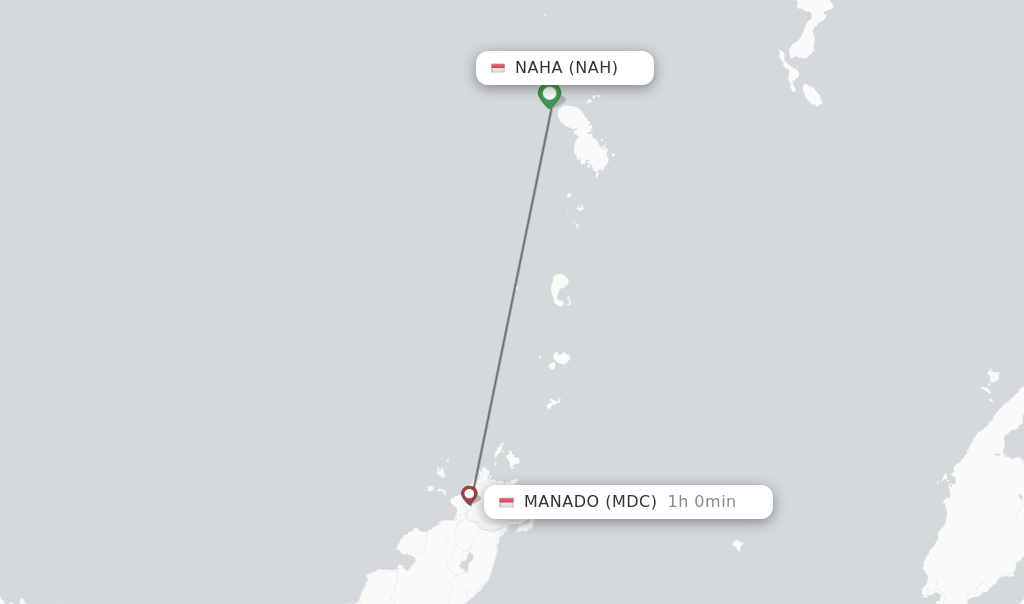 Flights from Naha to Manado route map