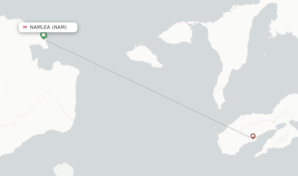 Route map with flights from Namlea with Wings Air