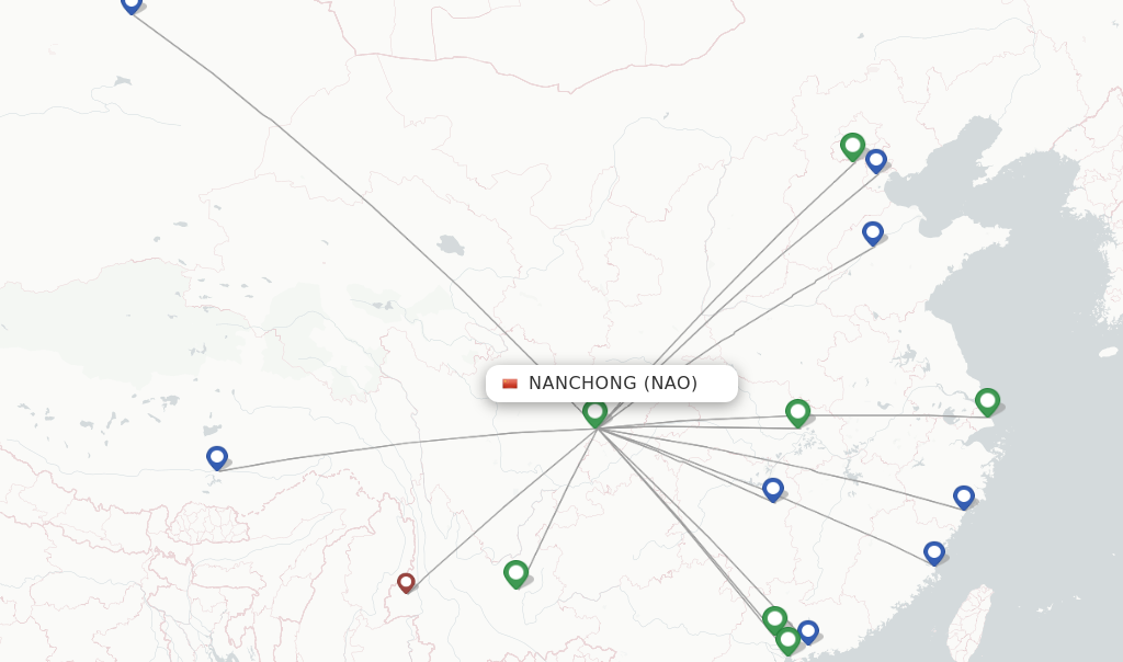 Flights from Nanchong to Haikou route map