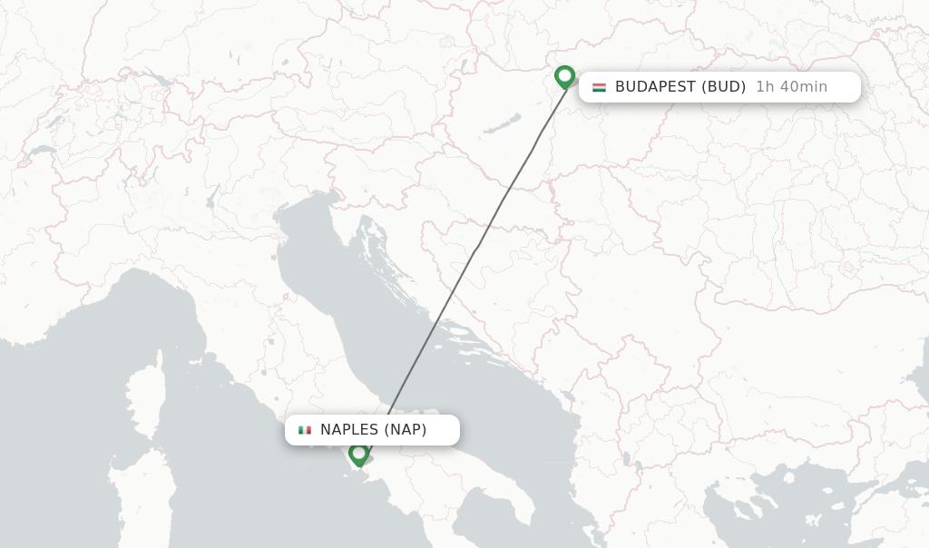 Flights from Naples to Budapest route map
