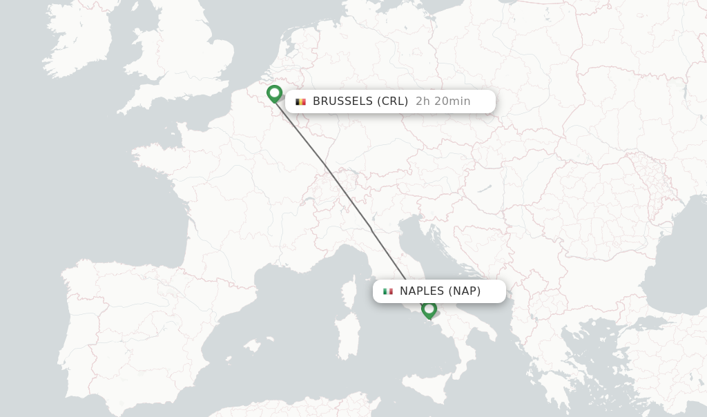 Flights from Naples to Brussels route map