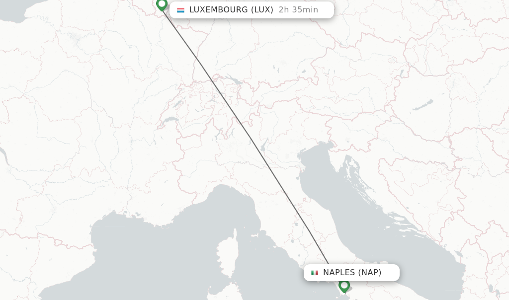 Flights from Naples to Luxembourg route map