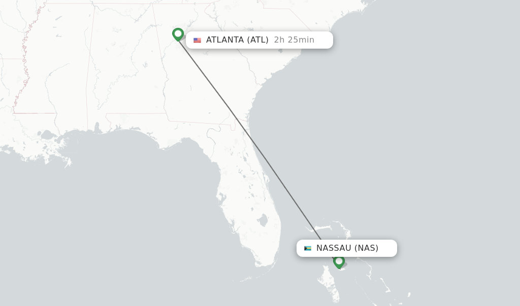 Flights from Nassau to Atlanta route map