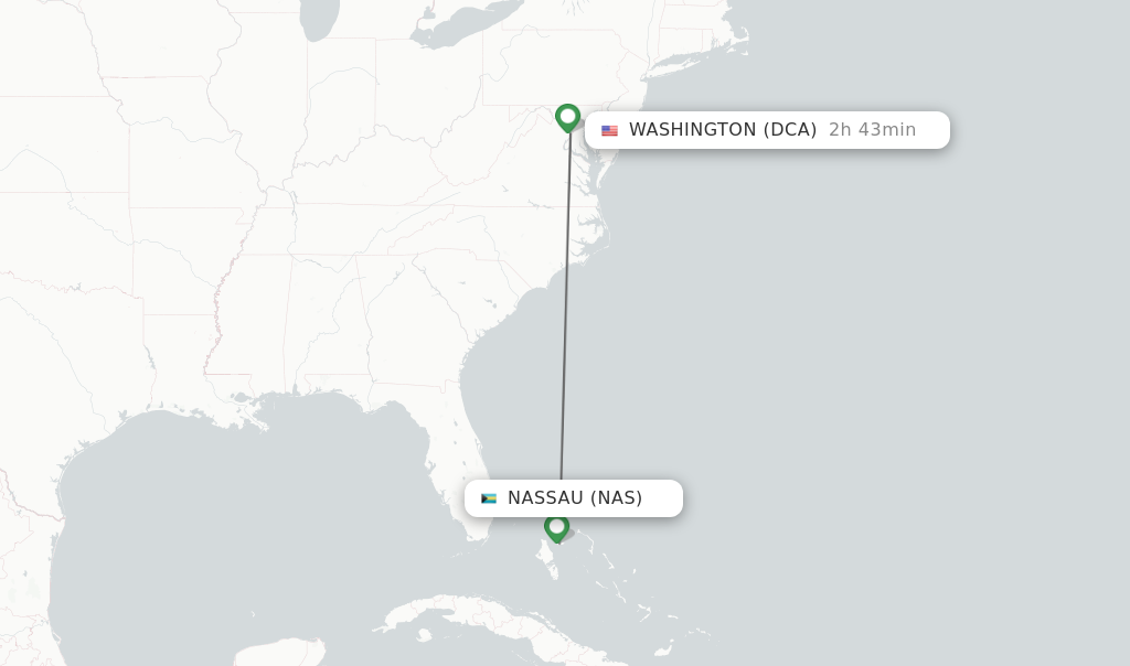 Flights from Nassau to Washington route map