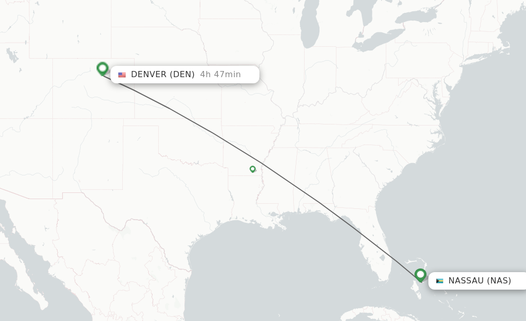Flights from Nassau to Denver route map