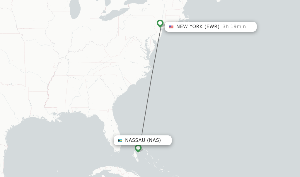 Flights from Nassau to New York route map