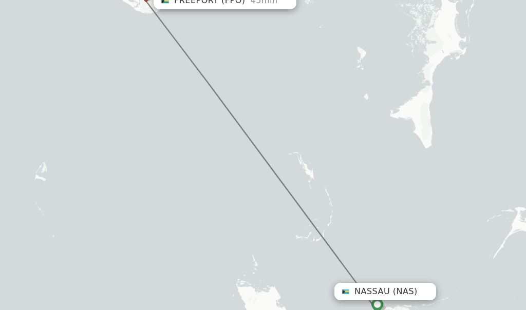 Flights from Nassau to Freeport route map