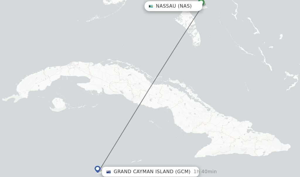 Flights from Nassau to Grand Cayman Island route map