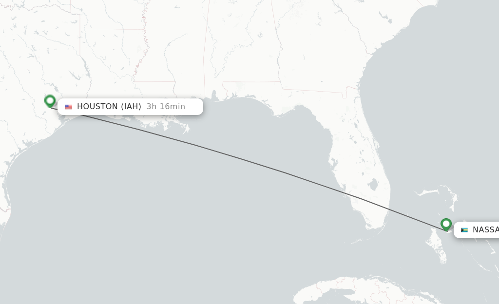 Flights from Nassau to Houston route map