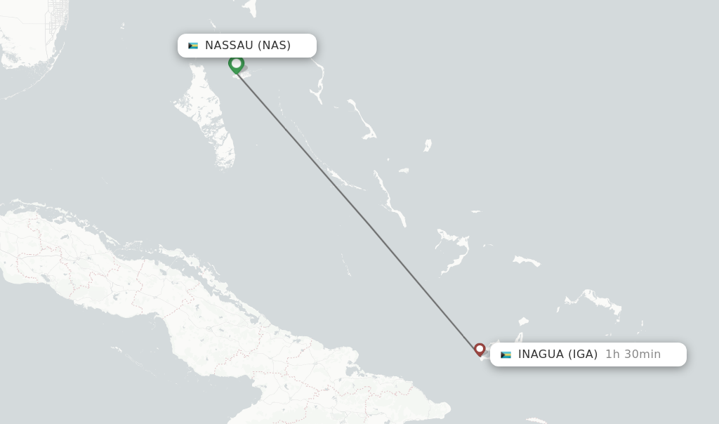 Flights from Nassau to Inagua route map
