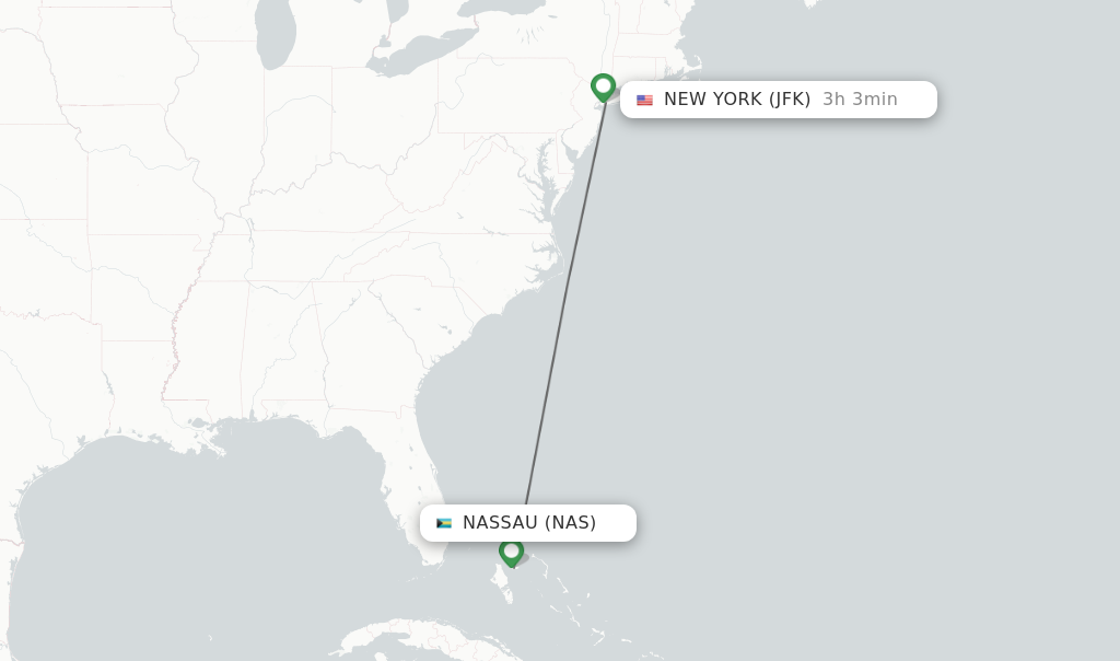 Flights from Nassau to New York route map
