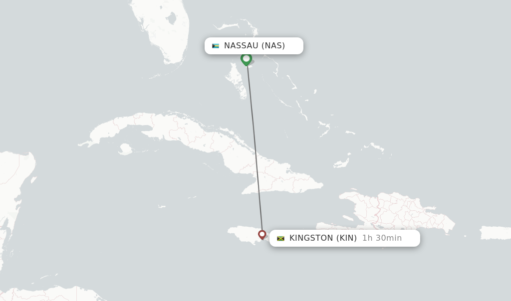 Flights from Nassau to Kingston route map