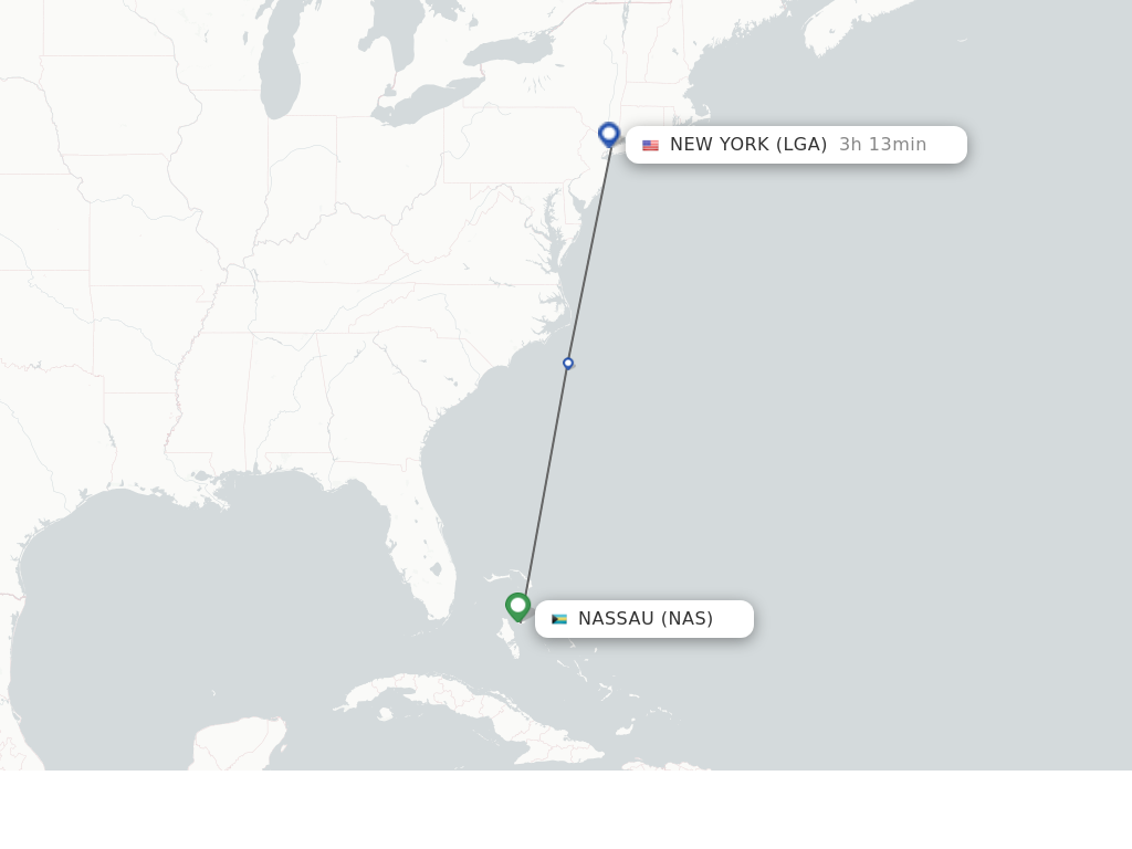 Flights from Nassau to New York route map