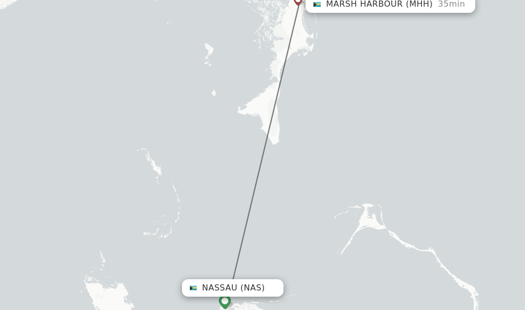 Flights from Nassau to Marsh Harbour route map