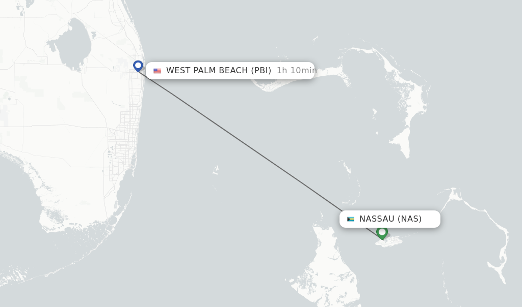 Flights from Nassau to West Palm Beach route map