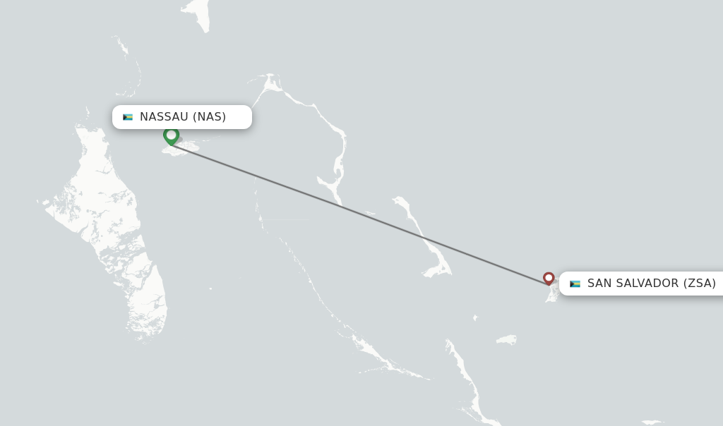 Flights from Nassau to San Salvador route map