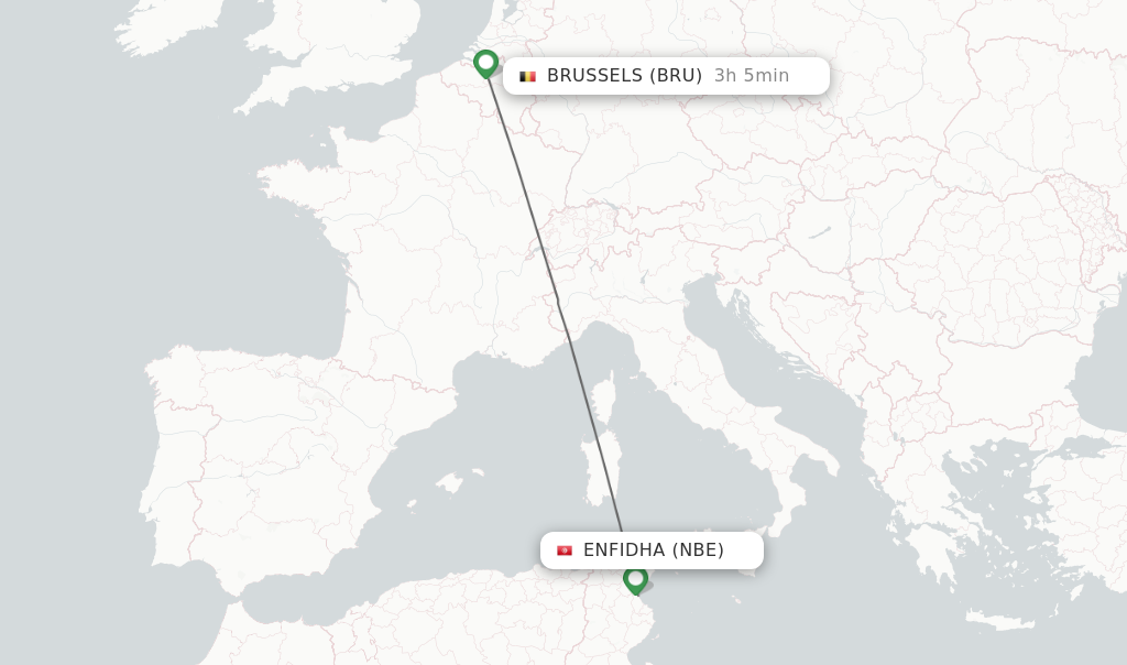 Flights from Enfidha to Brussels route map