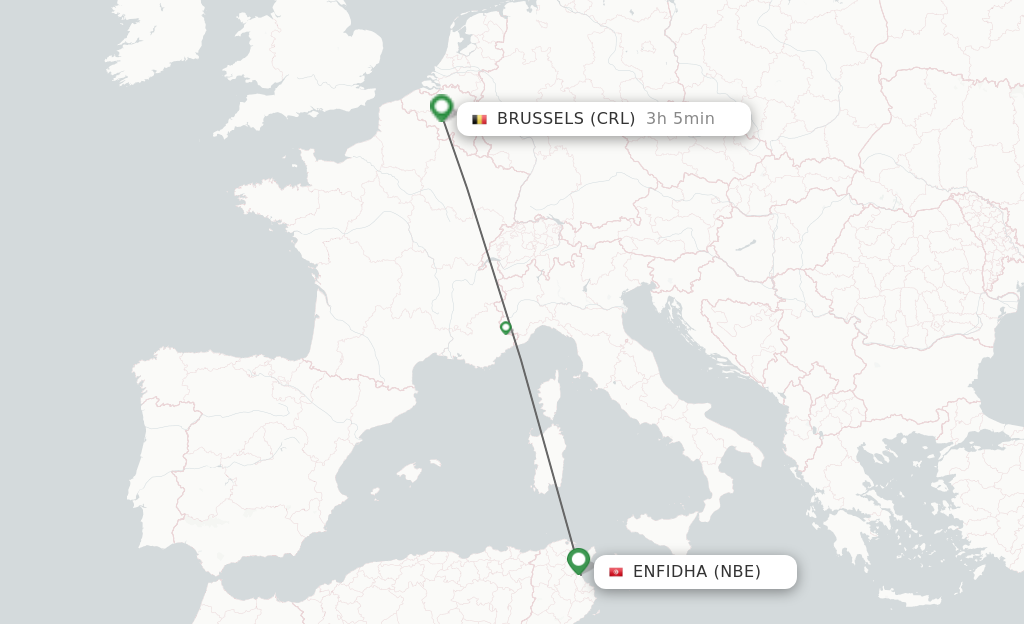 Flights from Enfidha to Brussels route map