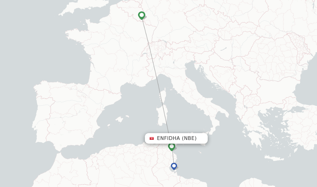 Route map with flights from Enfidha with Luxair