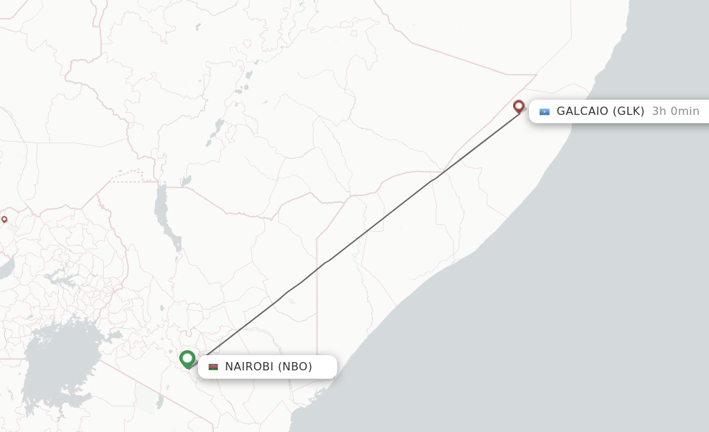 Flights from Nairobi to Galcaio route map