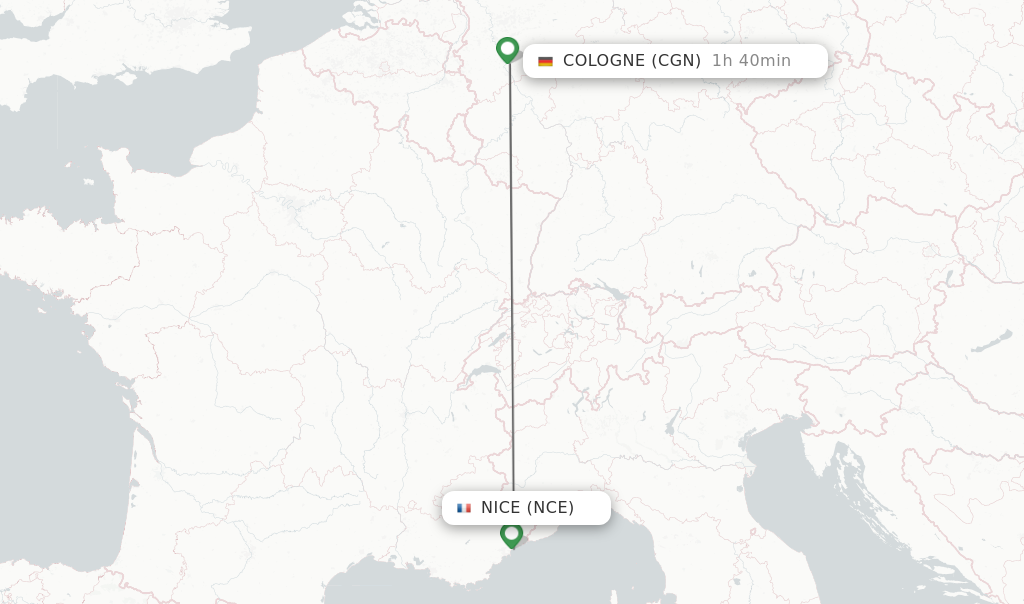 Flights from Nice to Cologne route map