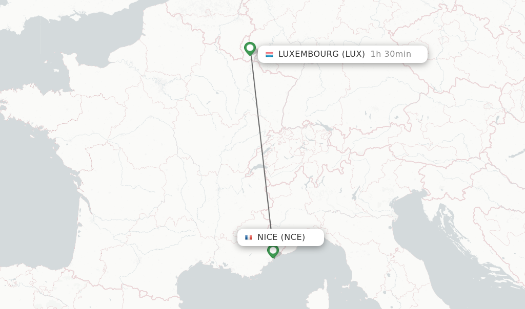 Flights from Nice to Luxembourg route map