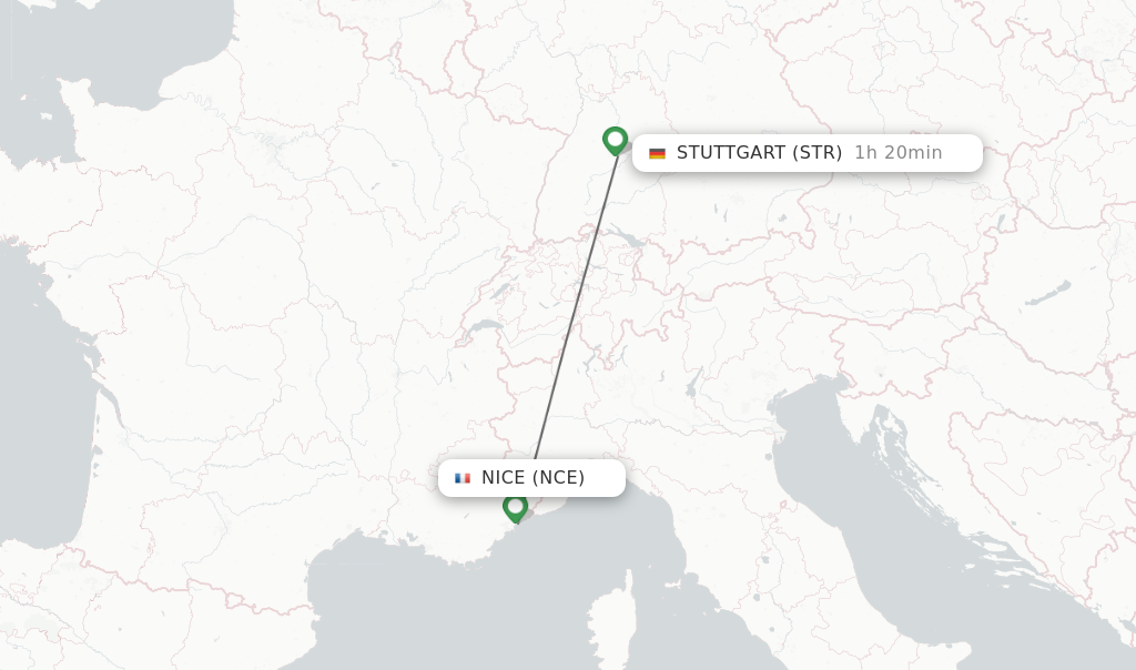 Flights from Nice to Stuttgart route map