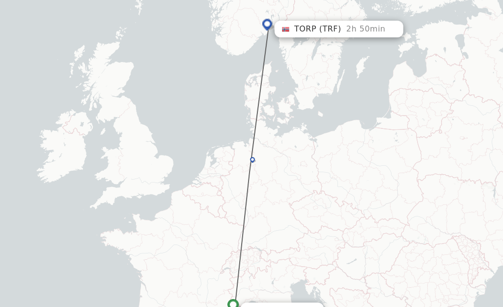 Flights from Nice to Sandefjord route map