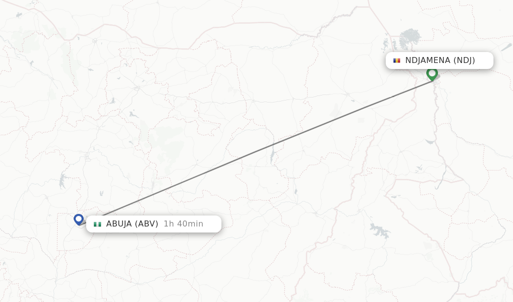 Flights from Ndjamena to Abuja route map