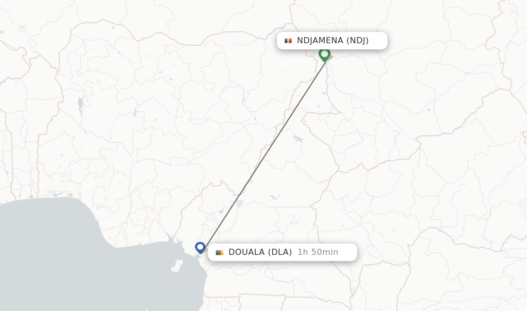 Flights from Ndjamena to Douala route map