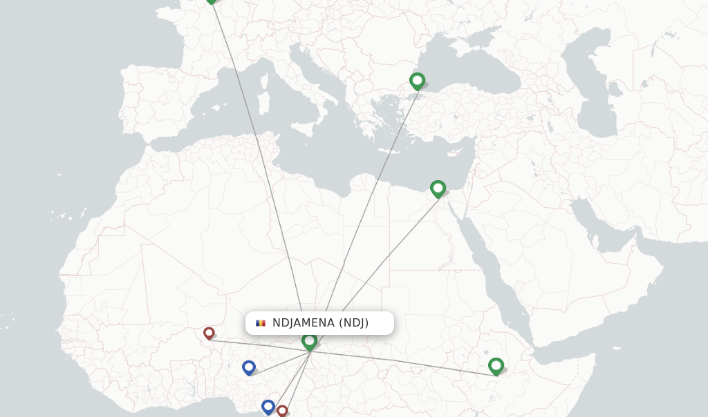 Flights from Ndjamena to Libreville route map