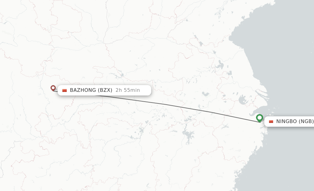 Flights from Ningbo to Bazhong route map