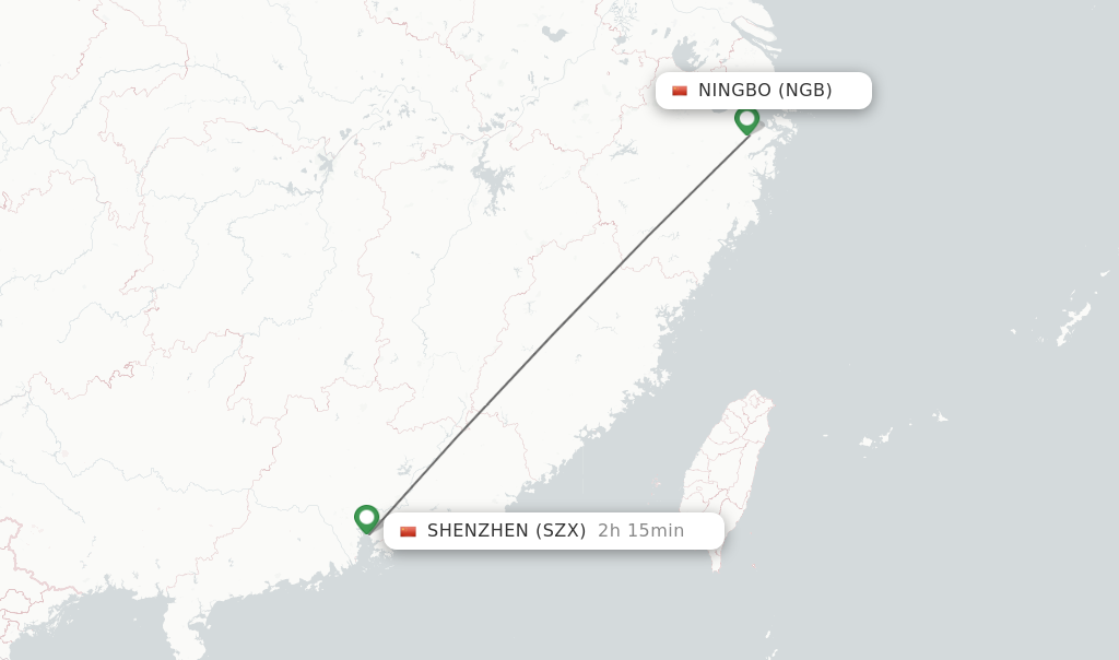 Flights from Ningbo to Shenzhen route map