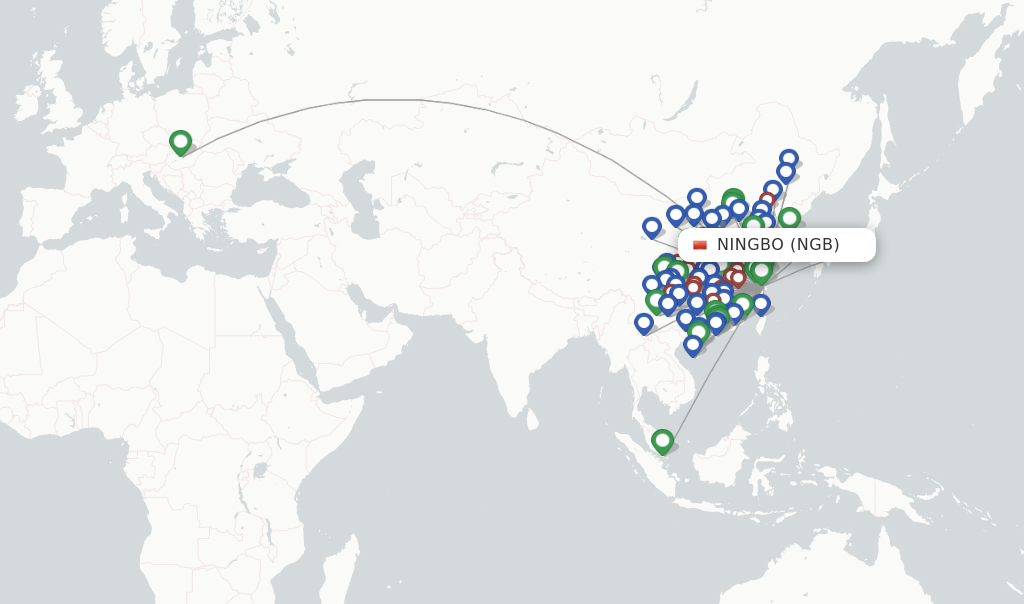 Flights from Ningbo to Bangkok route map
