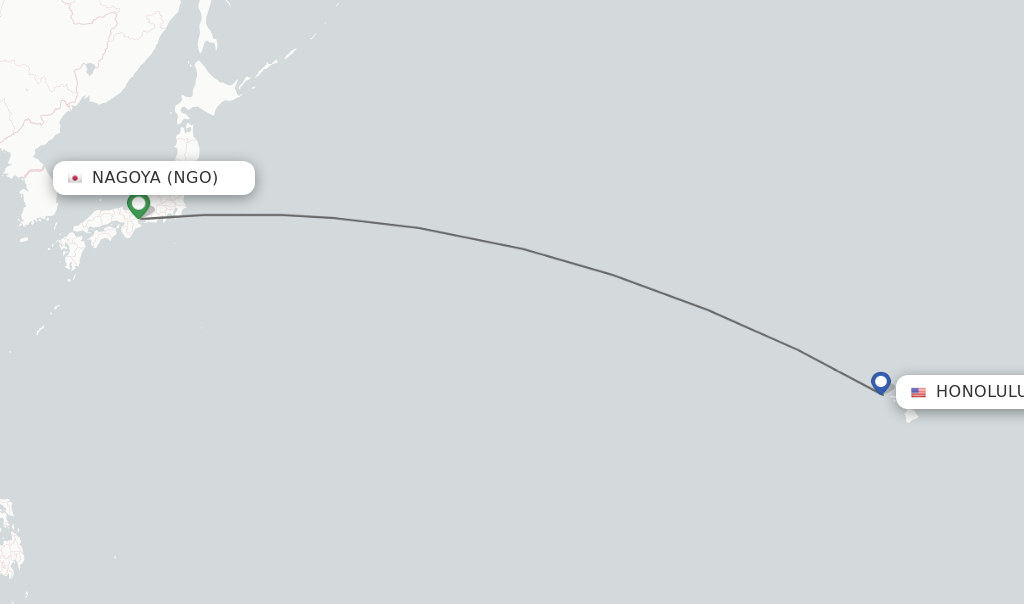 Flights from Nagoya to Honolulu route map