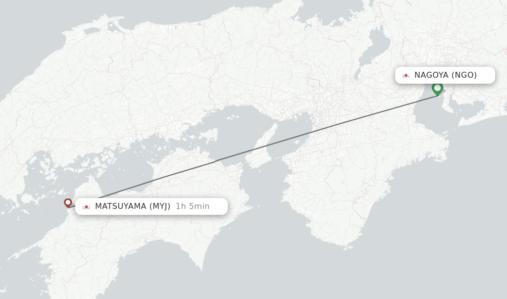 Flights from Nagoya to Matsuyama route map
