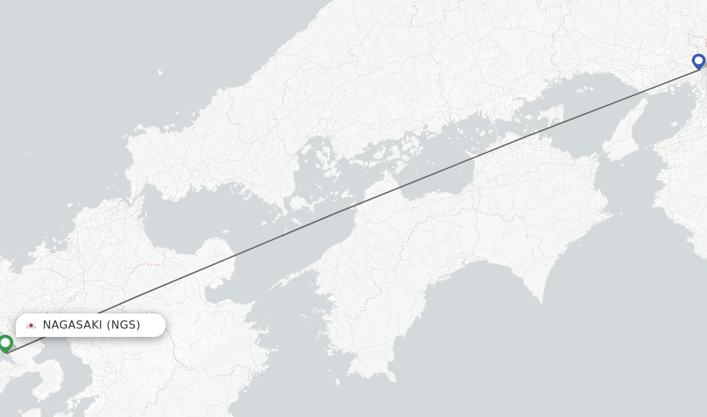 Flights from Nagasaki to Osaka route map