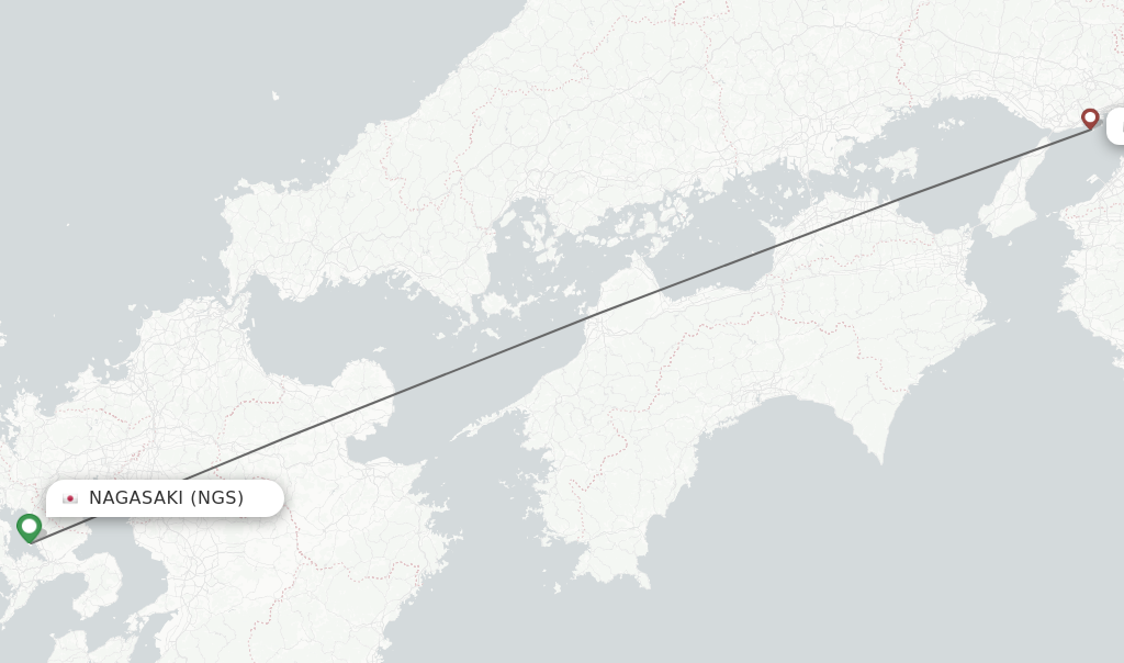 Flights from Nagasaki to Kobe route map