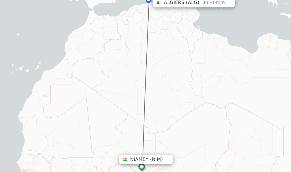 Flights from Niamey to Algiers route map