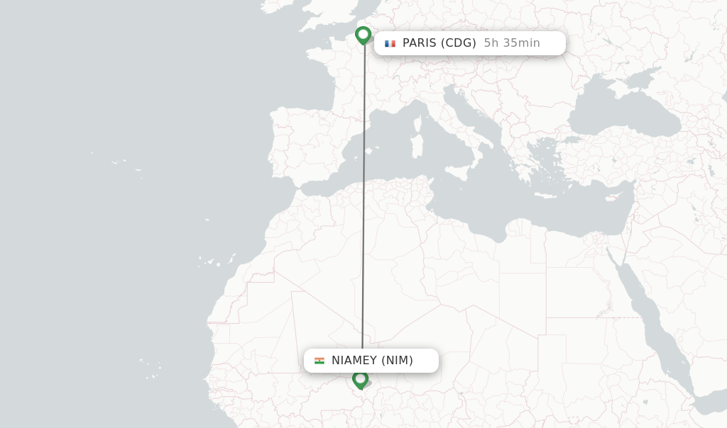 Flights from Niamey to Paris route map