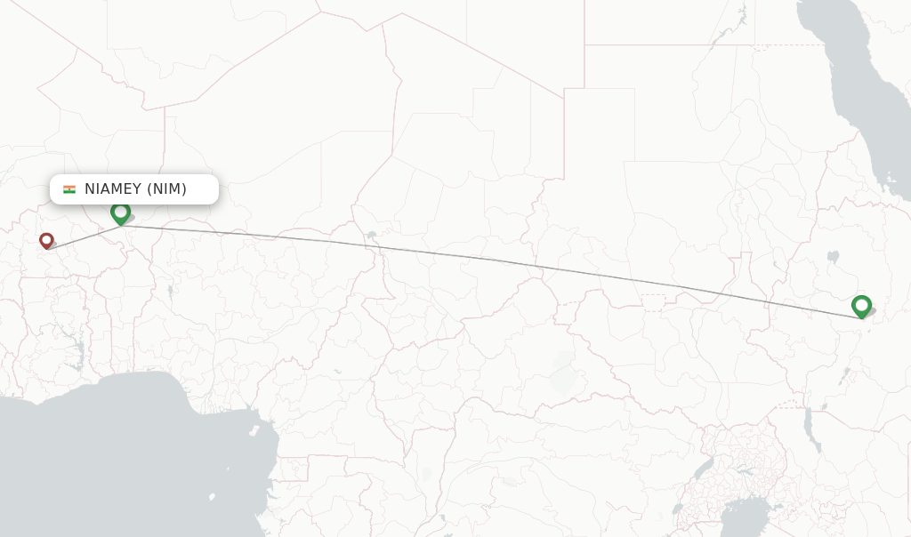 Route map with flights from Niamey with Ethiopian