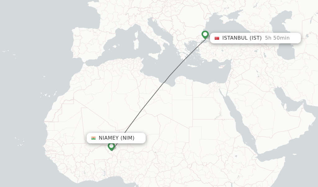 Flights from Niamey to Istanbul route map