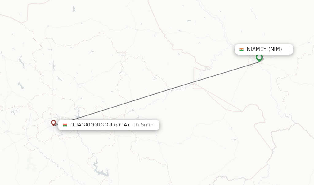 Flights from Niamey to Ouagadougou route map