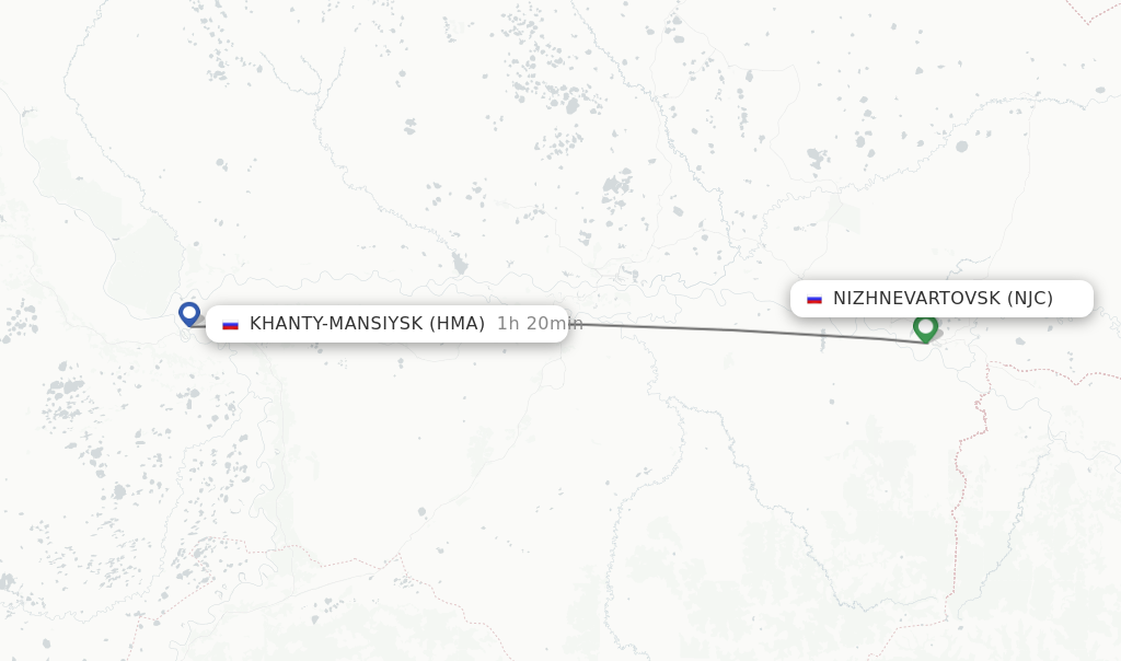 Flights from Nizhnevartovsk to Khanty-Mansiysk route map