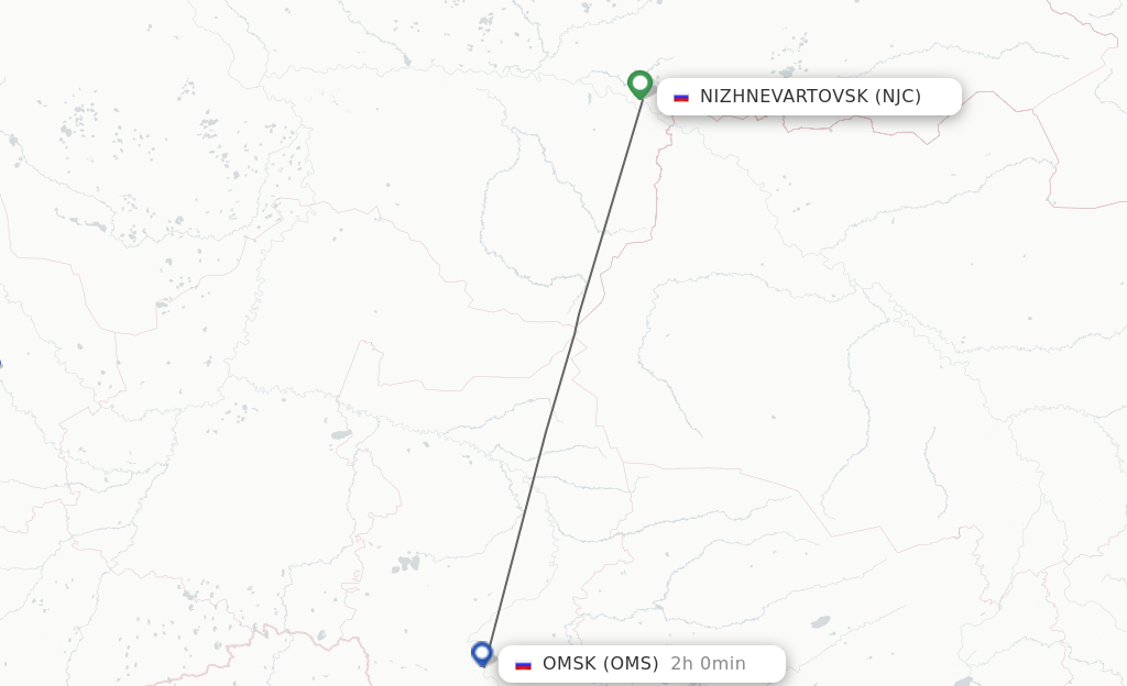 Flights from Nizhnevartovsk to Omsk route map