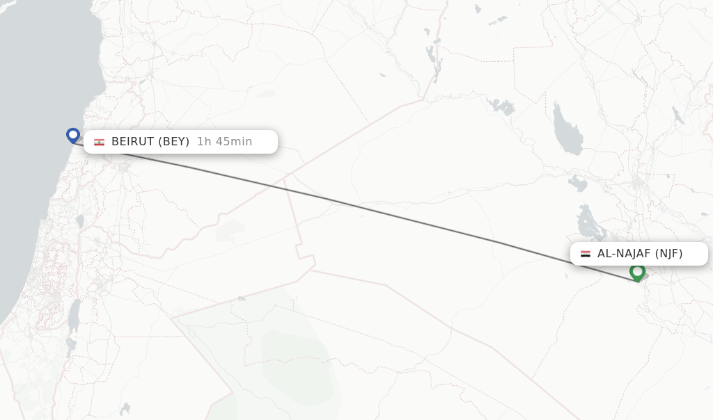 Flights from Al-Najaf to Beirut route map